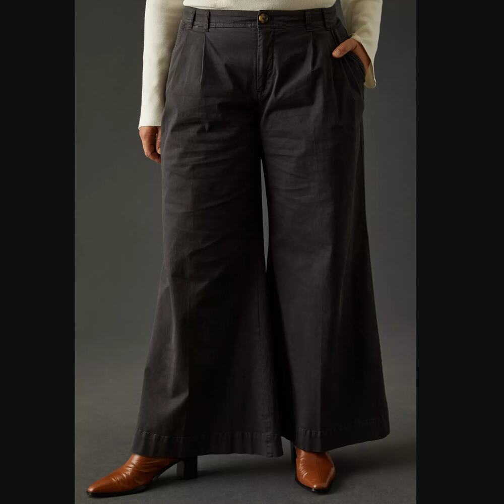Anthropologie Mid-Rise Pleated Black Trousers 18W - New Plus - Picture 3 of 7